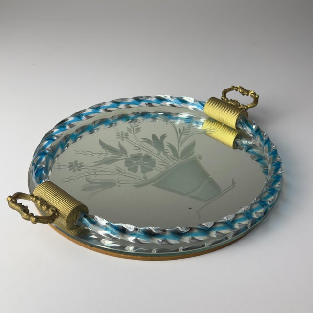 Vintage Venetian Glass Mirror Tray, Italy, 1950s For Sale - Image 6 of 17