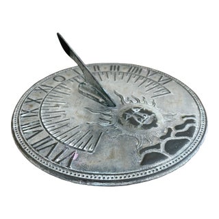 Vintage English Country Iron Garden Sundial With Sun - Outdoor Estate Decor For Sale