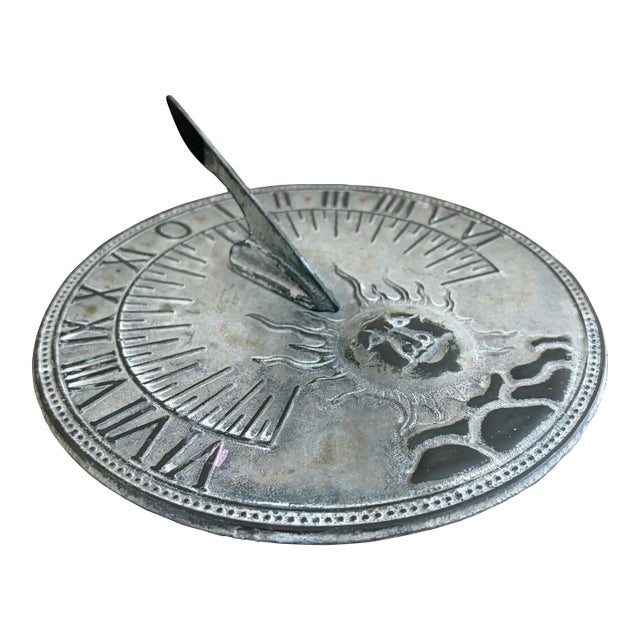 Vintage English Country Iron Garden Sundial With Sun - Outdoor Estate Decor For Sale