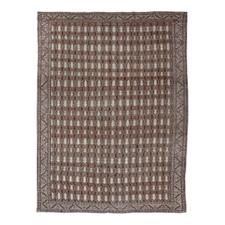 Mid 20th Century Antique Turkish Rug With Organic Motifs in Brown Taupe and Earth Tone Colors For Sale