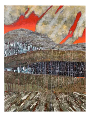 Andrzej Borowski, Geology with Red Sky, 2023, Acrylic on Canvas