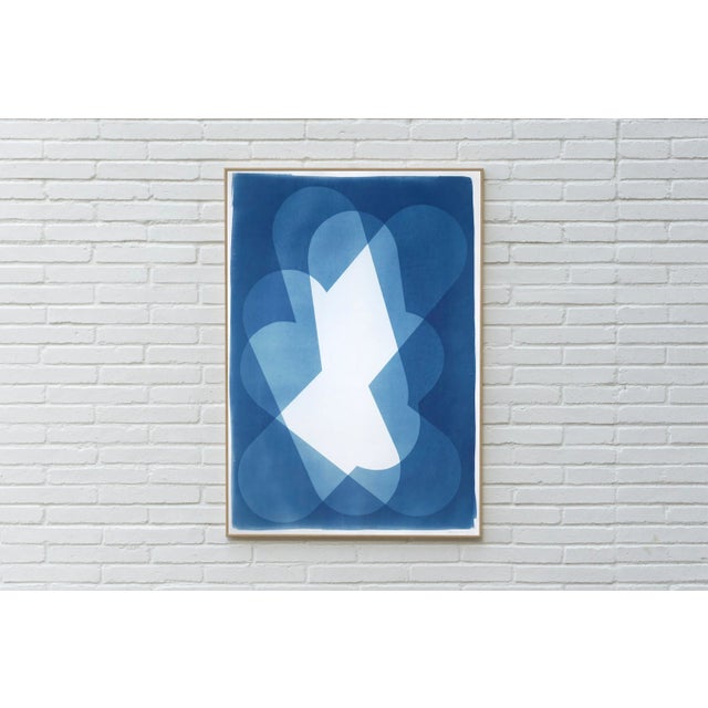Blue 2022 "Geometric Cloud" Contemporary Original Abstract Cyanotype Monotype For Sale - Image 8 of 9