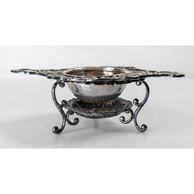 19th or 20th Century Silverplate Tea Strainer and Stand For Sale - Image 4 of 15