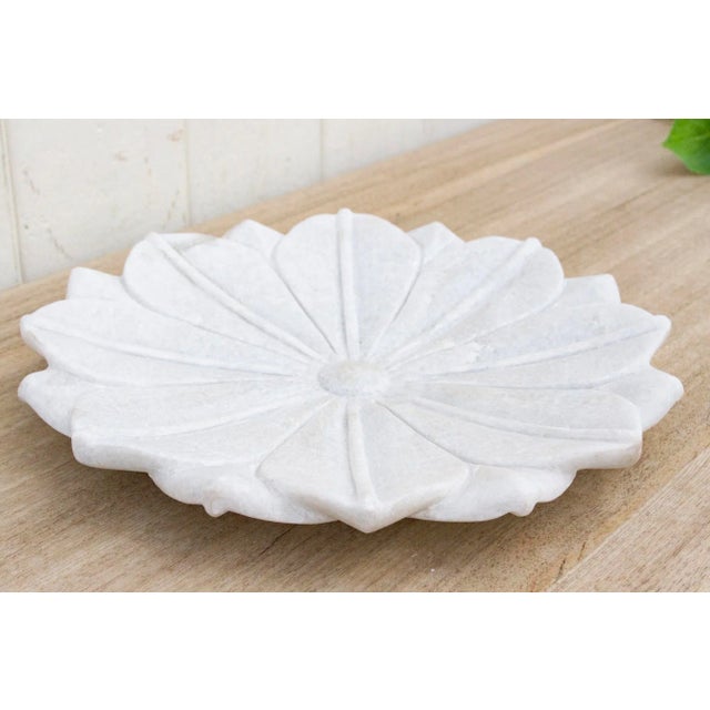 Stone 15" Pure Marble Flower Plate For Sale - Image 7 of 9