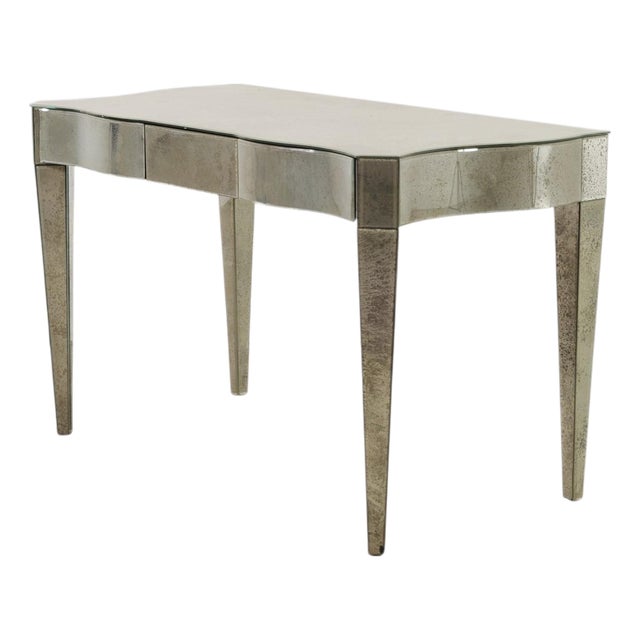 Antiqued Serpentine Mirrored Vanity Dressing Table or Desk For Sale