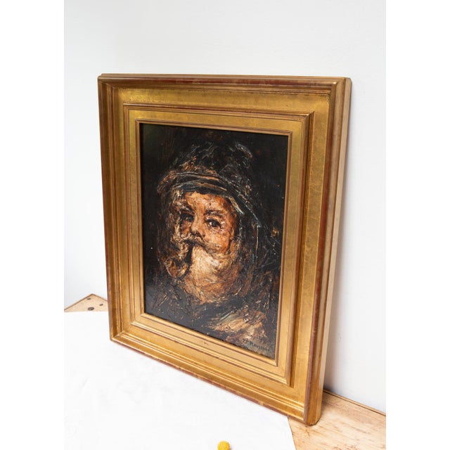 J.P. Rousseau, In the Storm Marine Portrait with Pipe, 1985, Oil Painting on Canvas, Framed For Sale - Image 4 of 7