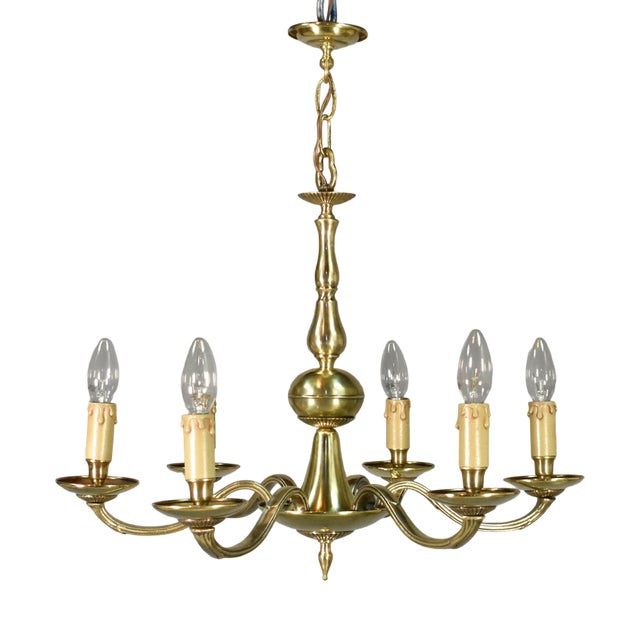 Antique French Louis XVI Style Six Light Bronze Chandelier, 1920s For Sale