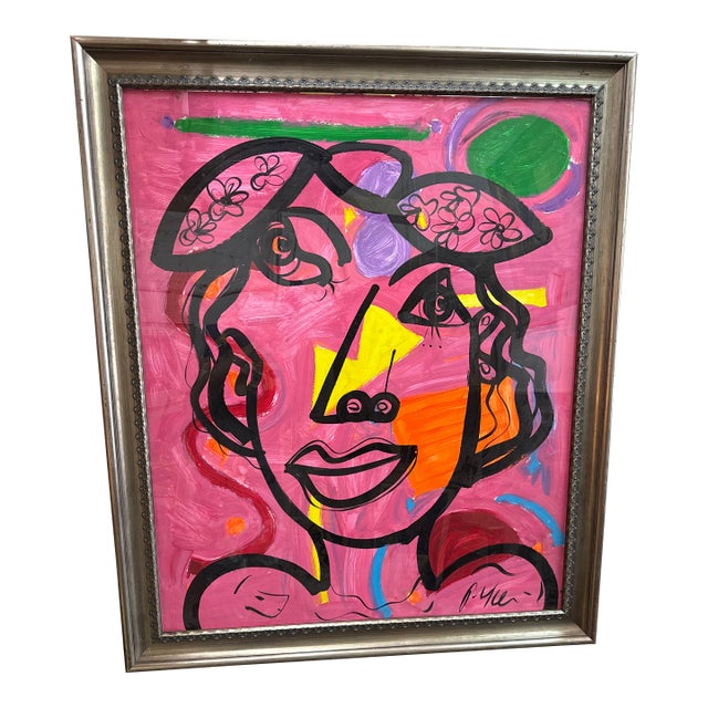 1970s Peter Keil Huge Pink Female Cubist Painting, Framed For Sale