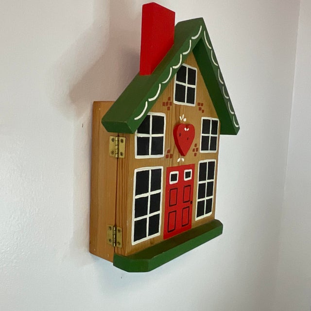 Vintage Arts and Crafts Danish Style Hand Painted Wooden House Key Hook