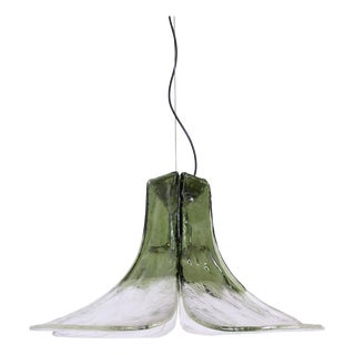 Tulip Pendant Lamp in Green and Clear Murano Glass by Carlo Nason for AV Mazzega, Italy, 1960s For Sale