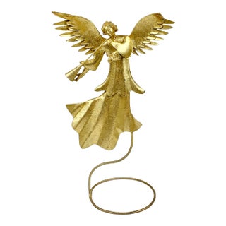 Vintage Late 20th Century Gold Leaf Christmas Angel Candle Holder For Sale