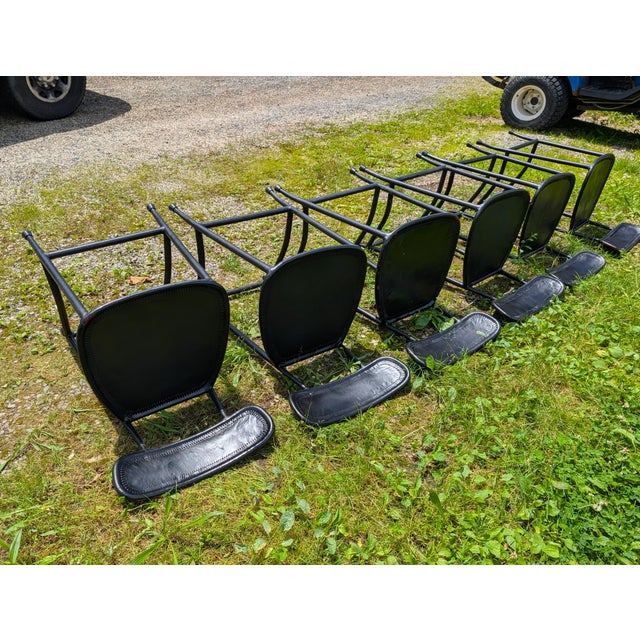 Animal Skin Vintage Set of 6 Black Leather Seats Bar Stools 1970s Mid Century Modern For Sale - Image 7 of 18