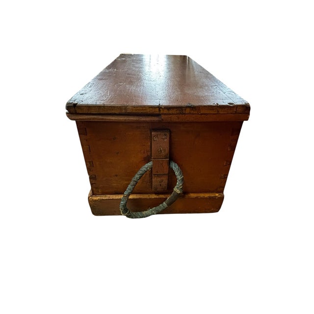 Wood 19th Century Hand-Dovetailed Pine Blanket Chest With Original Rope Handles For Sale - Image 7 of 8