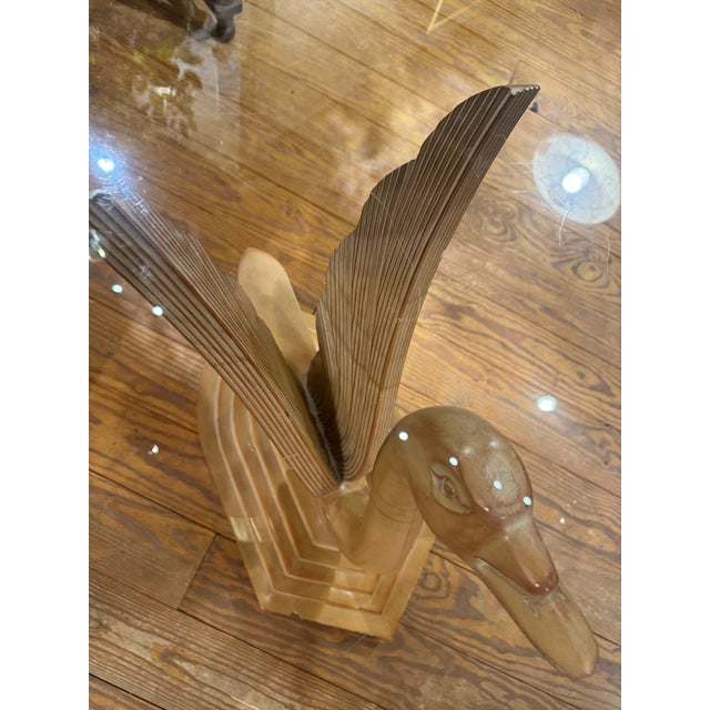 1970s Vintage Hollywood Regency Style Wood Swan Pedestal Glass Top Table For Sale - Image 5 of 8