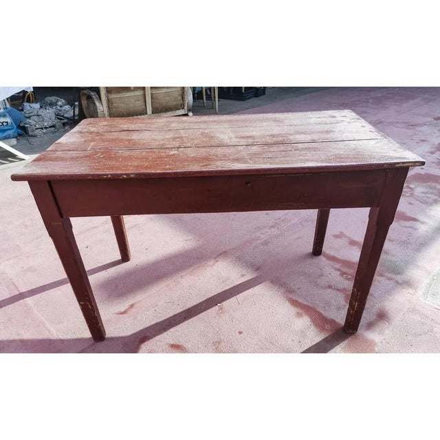 Wood Rustic Table with Brown Painted Drawer, Italy, Early 1900s For Sale - Image 7 of 9