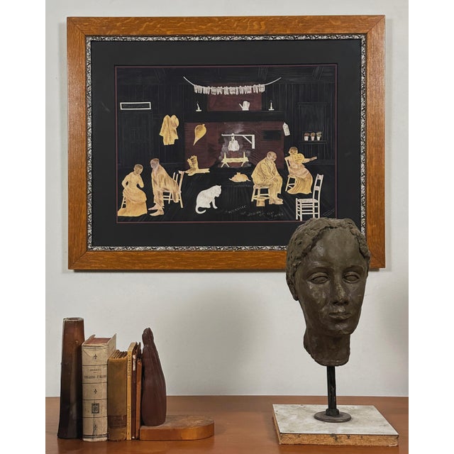 Antique 19th C. Black Americana Birch Bark Collage Drawing By Edward West Merrill (1941-1910). An antique collage by...