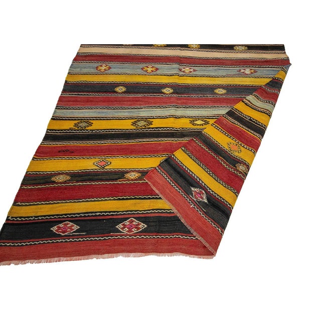 Mid 20th Century Vintage Turkish Striped Kilim Rug For Sale - Image 5 of 7