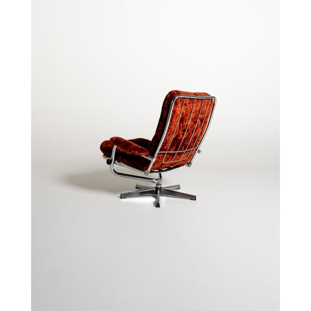 Swedish Swivel Armchair in Velvet and Steel, 1970s For Sale - Image 4 of 11