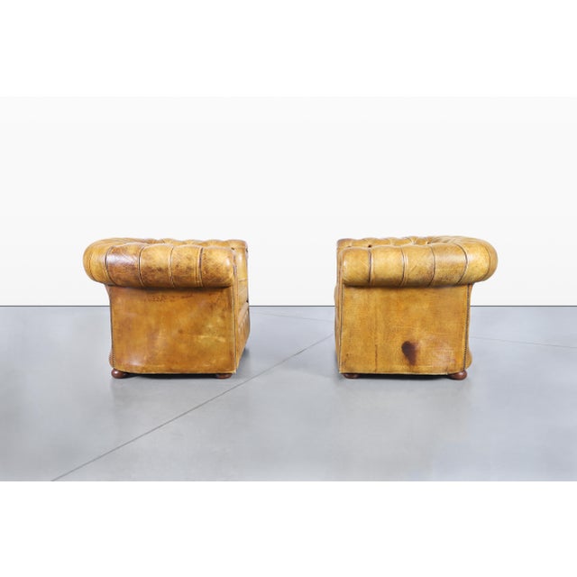 Vintage English Leather Chesterfield Club Chairs For Sale - Image 4 of 14