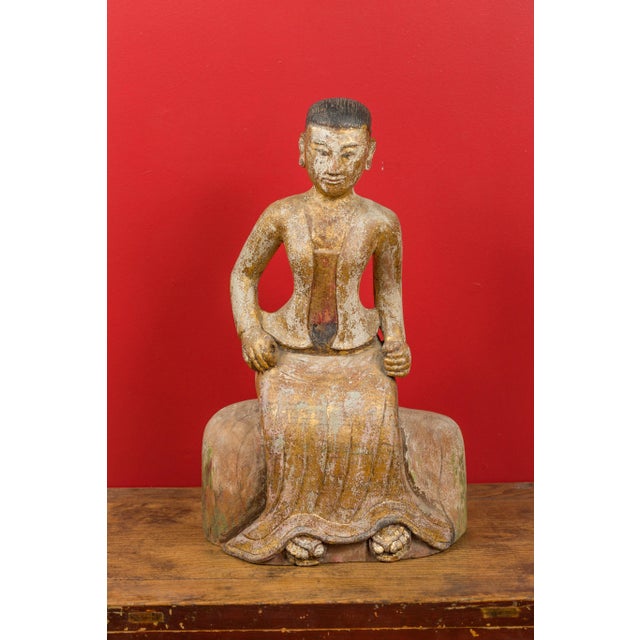 Gold Burmese 19th Century Hand Carved, Gilded and Painted Sculpture of a Seated Woman For Sale - Image 8 of 13