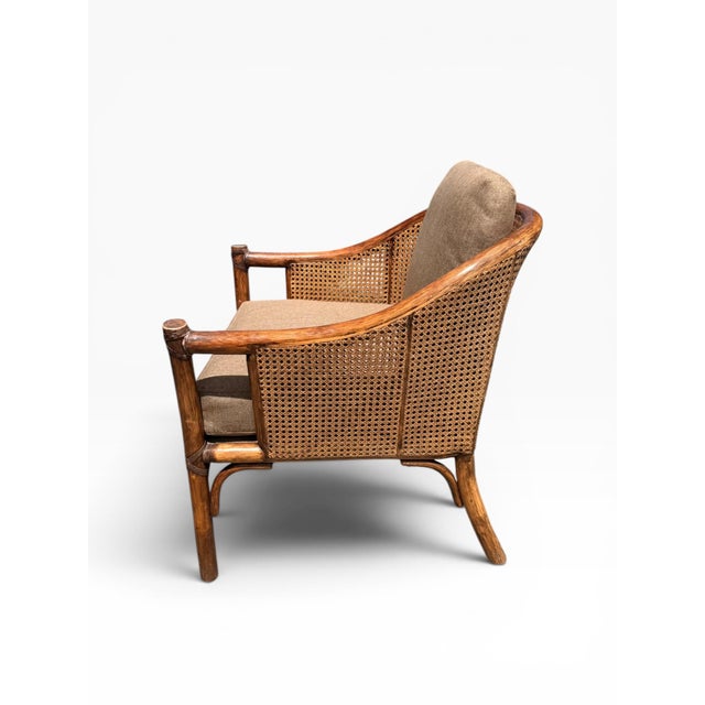 Late 20th Century Set of 4 Vintage McGuire San Francisco Bamboo Rattan & Cane Lounge Dining Armchairs For Sale - Image 5 of 17