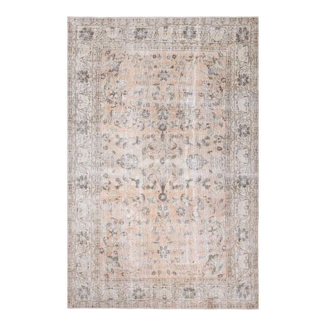 1970s Vintage Turkish Handmade Wool Cotton Beige Area Rug For Sale