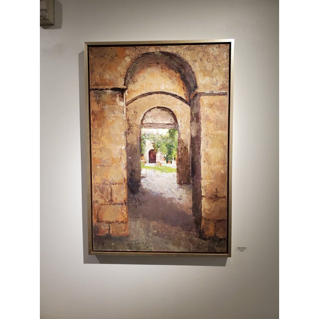 Contemporary Italian Courtyard Archway Original Framed Oil Painting For Sale - Image 11 of 11
