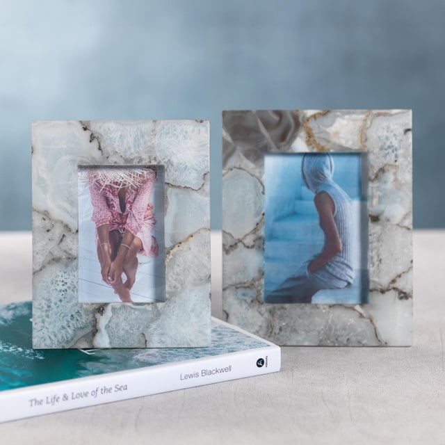 Boho Chic Preto Agate Photo Frame, 5" x 7" For Sale - Image 3 of 4