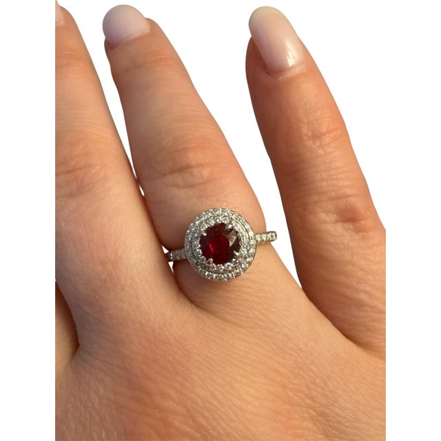 Platinum Tiffany & Co., Soleste Ruby and Diamond Ring Platinum, Size 6 For Sale - Image 8 of 8
