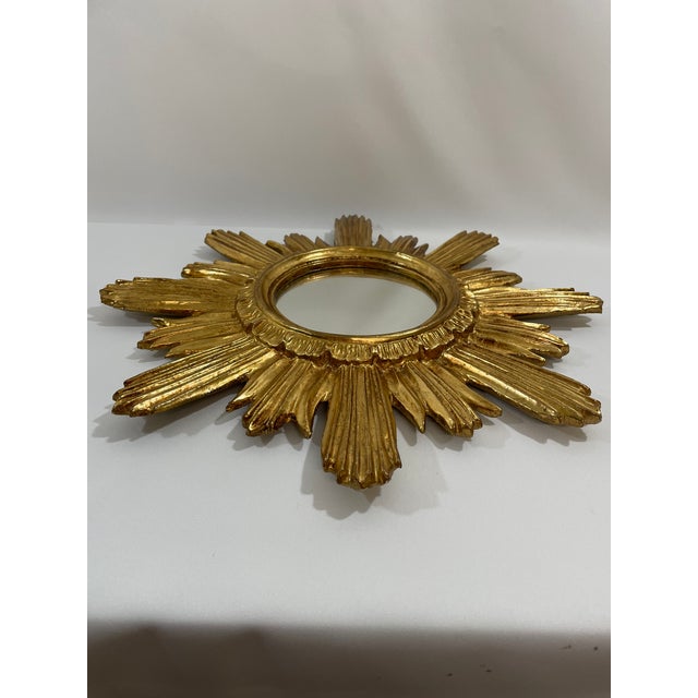 Mid 20th Century Large 18" Bright Gold Italian Giltwood Sunburst Wall Mirror For Sale - Image 6 of 15
