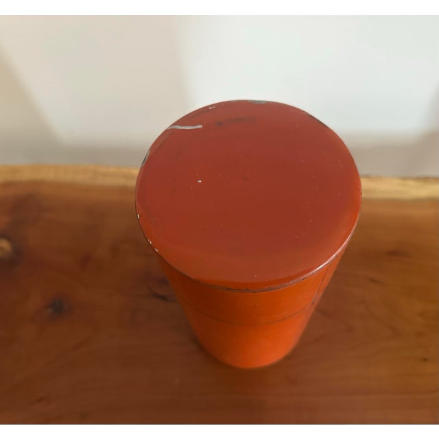 Japanese Vintage Japanese Red Lacquer Tea Canister With Hand-Painted Mount Fuji Scene For Sale - Image 3 of 5