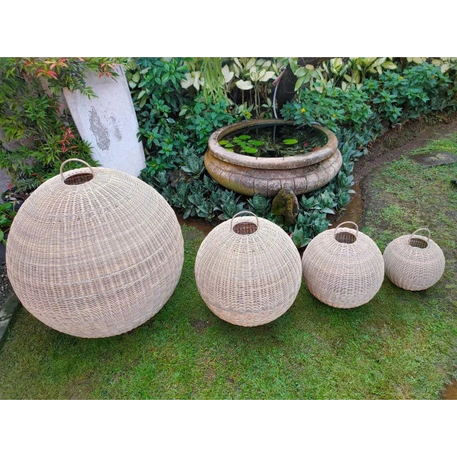 Tan Faux Rattan Globe Lantern Medium For Sale - Image 8 of 11