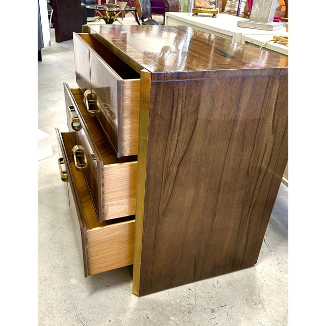 1970’s Mastercraft Walnut and Brass Chest of Drawers For Sale - Image 13 of 17