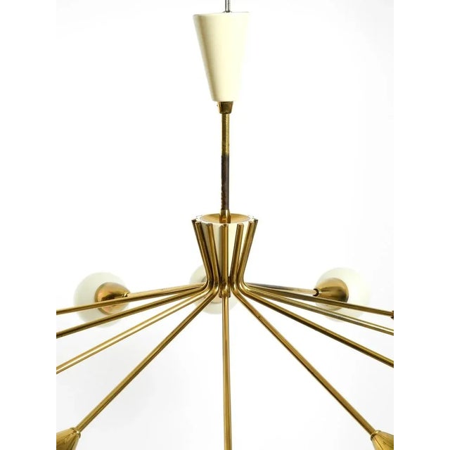 Gold Mid-Century Brass 12-Armed Chandelier with Opal Glass Shades, 1950s For Sale - Image 8 of 18