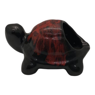 Mid-Century Modern Red Blue Mountain Turtle Ceramic Planter For Sale