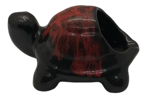 Mid-Century Modern Red Blue Mountain Turtle Ceramic Planter