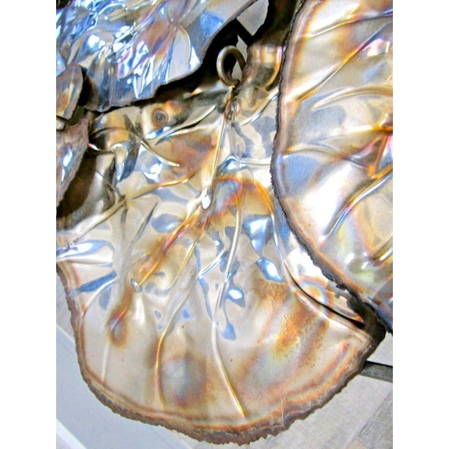 Brass Vintage Brutalist Torch Cut Brass Lily Pad 67 Inch Wall Sculpture Attributed to Curtis Jere For Sale - Image 8 of 11