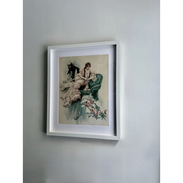 Victorian Framed Harrison Fisher "A Morning Greeting" Lithograph, C. 1904 Reproduction For Sale - Image 3 of 17