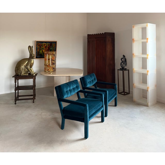 Pair Re-Upholstered Emerald Green Velvet Parsons Lounge Chairs Milo Baughman For Sale - Image 17 of 18