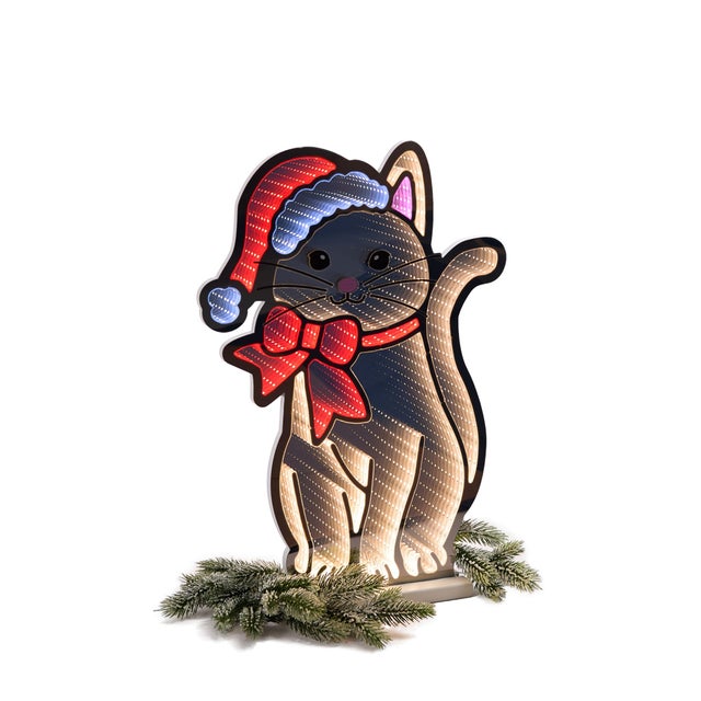 Kenneth Ludwig Chicago Cat with Santa Hat and Bow Ekkolight 23.5"H For Sale - Image 4 of 4