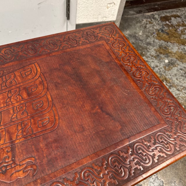 Chavín Culture Peruvian Tooled Leather Table Bench For Sale - Image 12 of 12