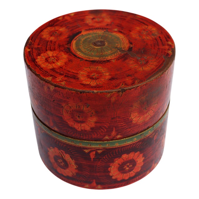 Handpainted Wooden Lacquerware Spice Box, 1950s For Sale