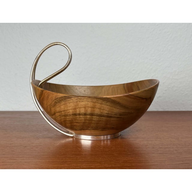Mid-Century Modern Teak and Silver Plated Metal Bowl from Grasoli, Italy, 1960s For Sale - Image 14 of 18