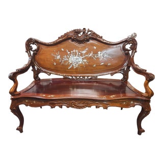 Vintage Mother-Of-Pearl Inlay Settee For Sale