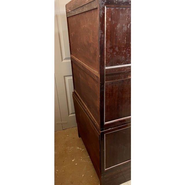 Wood 1940s French Mahogany 3-Stack Barrister Bookcase W/Beveled Glass For Sale - Image 7 of 13