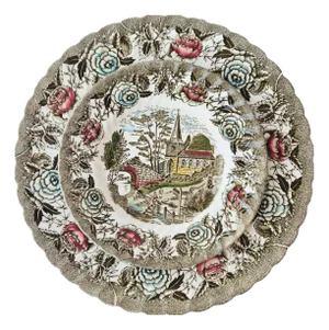 Vintage English Country Scenes Dessert Service from British Anchor, 1970s, Set of 7