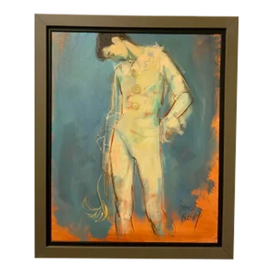 Mid-Century Modern Portrait of a Pierrot Oil Painting by Daniel Barry