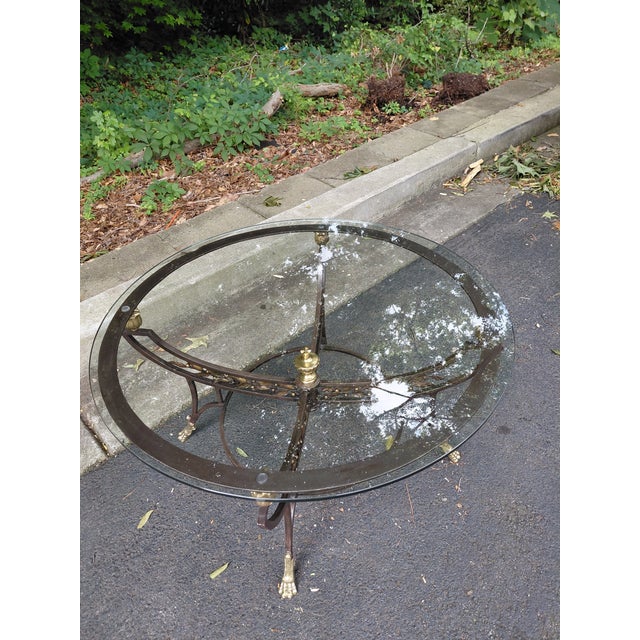 Late 20th Century Vintage Neoclassical Style Iron & Brass Coffee Table With Glass Top For Sale - Image 5 of 5