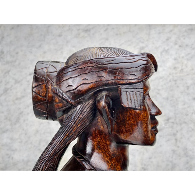Wood Vintage Balinese Tribal Figural Carved Mahogany Bust Sculptures - a Pair For Sale - Image 7 of 12