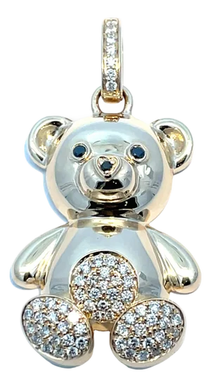14k Yellow Gold Diamond Teddy Bear Pendant Necklace